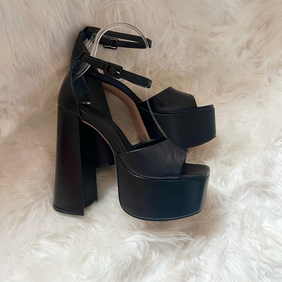 New! SCHUTZ “Lenne” Chunky Square Heel Platform Leather Sandals Heels - Picture 11 of 14